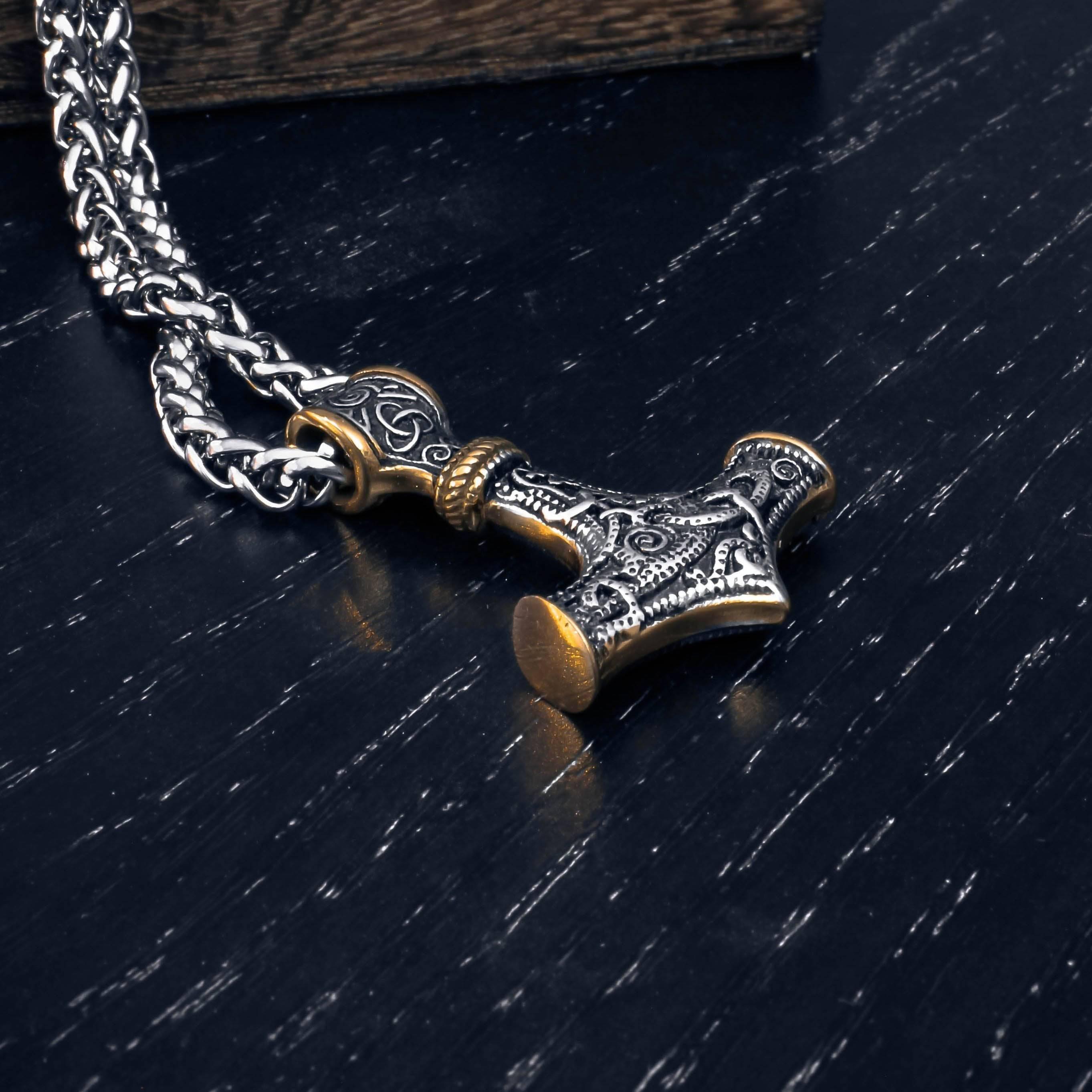 Men Viking Stainless Steel Wolf Necklace Thor Hammer Mjolnir Pendant Norse  Odin | eBay